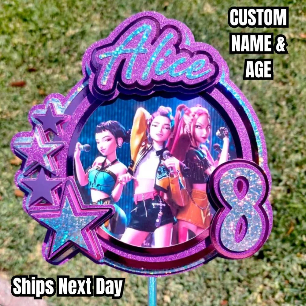 Custom KPOP Demon Hunter Cake Topper 3D Layer Huntrix Character Birthday Party